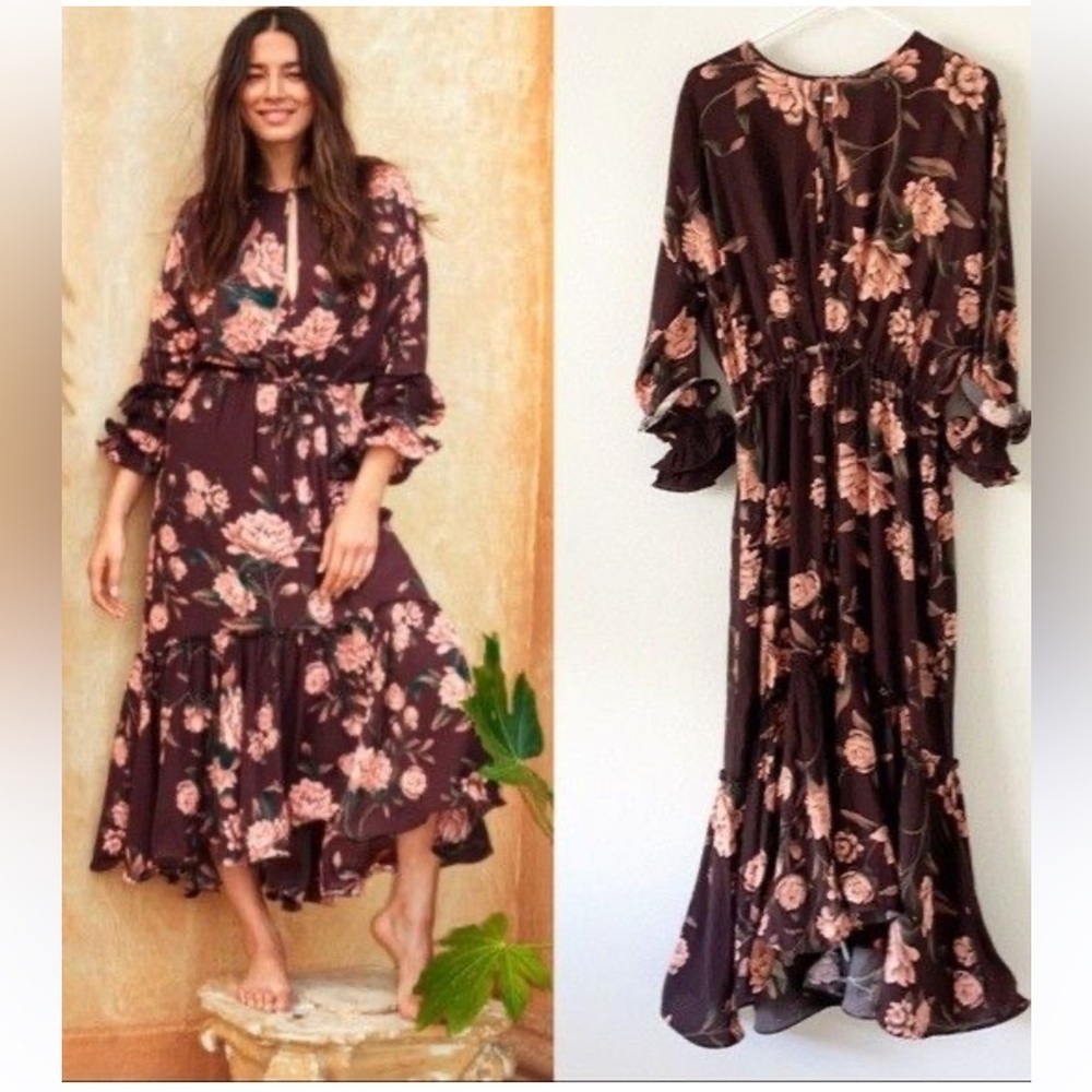 Johanna Ortiz x H&M Dark Floral Long Sleeve Dress size L